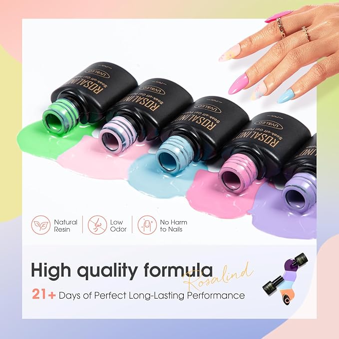 ROSALIND 80PCS Gel Polish Set, 75 Colors Gel Nail Polish with Glossy Matte Glitter Top Coat Base Coat Multi-Colred u v Nail Polish Kit Soak Off Nail Set for Women