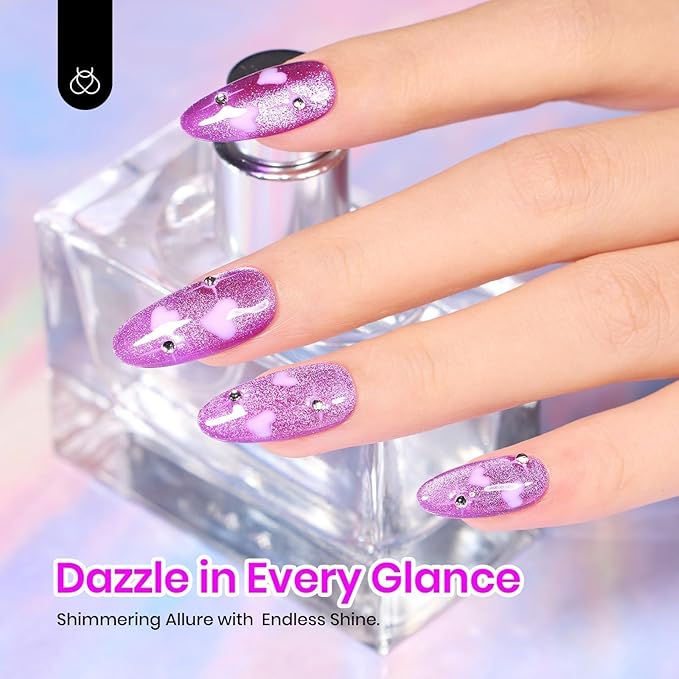 Beetles Cat Eye Gel Nail Polish, 6 Colors Cat Eye Glitter Gel Polish Set Spring Summer Neon Colors Red Pink Purple Blue Green with Magnet Velvet Kit French Nail Art Manicure Gift for Women