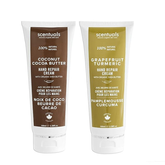 Hand Cream Set of 2, with Shea Butter, Cocoa Butter, Argan & Almond oil, Moisturizing Dry Hands. Coconut Cocoa Butter + Grapefruit Turmeric | 100ml (3.4fl.oz) x 2.