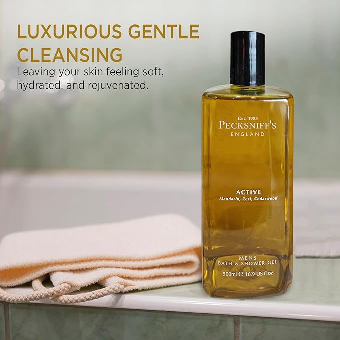 Pecksniff's Men's Luxurious Moisturizing Bath & Shower Gel | Luxury Shower with Zesty Citrus Fougere Aroma | Body Wash Men | Invigorating Active Scent, 500ml