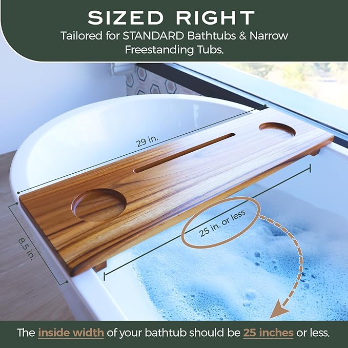 Superior Teak Bathtub Tray for Standard Tubs - Towel & Gift Box Bundle - Sustainable Minimalist Wood Bath Tray for Tub - Anti-Slip Bath Table Tray Bath Caddy 29 in.