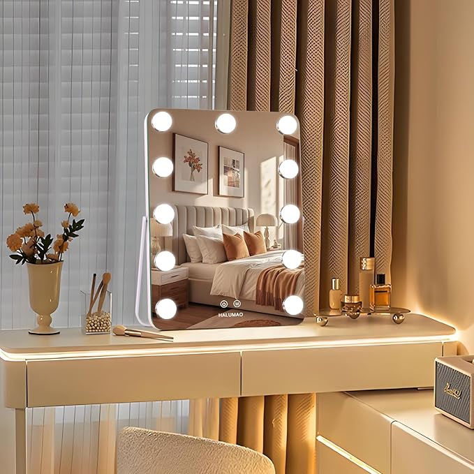 13.9" x 10.7" Vanity/Makeup Mirror with Lights, Hollywood Lighted Vanity Mirror with 11 Dimmable LED Bulbs,3 Color Modes,Touch Control Led Mirror Makeup,Dimmable,for Vanity Desk Tabletop,Bedroom