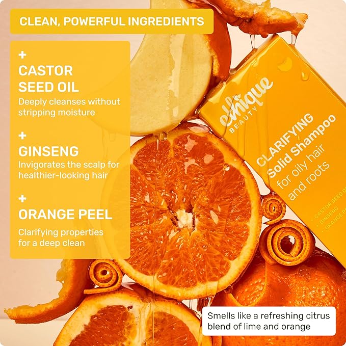 Ethique Clarifying Shampoo Bar for oily hair with Castor Oil - Plastic-Free, Vegan, Cruelty-Free, 3.88 oz - Formerly St. Clements