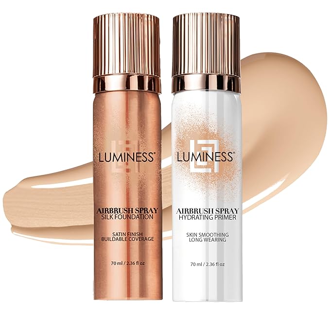 LUMINESS Silk Airbrush Spray Foundation & Primer Kit - Full Coverage Foundation, Anti-Aging Formula Hydrates & Moisturizes with Hyaluronic Acid, Aloe Vera & Hydrolyzed Silk (Shade - Light Fair)