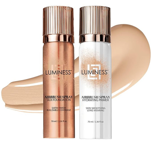 LUMINESS Silk Airbrush Spray Foundation & Primer Kit - Full Coverage Foundation, Anti-Aging Formula Hydrates & Moisturizes with Hyaluronic Acid, Aloe Vera & Hydrolyzed Silk (Shade - Light Fair)
