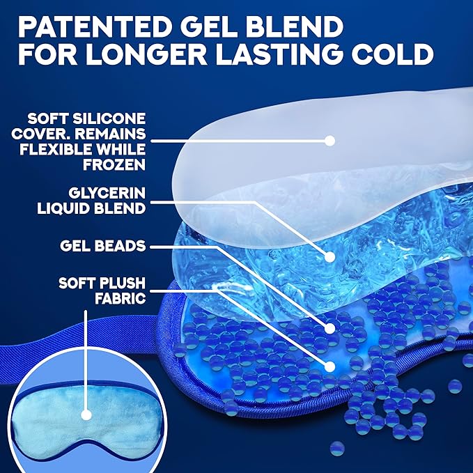 Cooling Eye Mask | Gel Eye Mask For Migraines, Dry Eyes, Puffiness, Dark Circles| Reusable Cold Eye Mask| Eye Ice Pack After Surgery| Bead Ice Face Cold Therapy Compress Sinus |Headaches|Sleep Mask