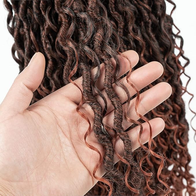 Aipin New Goddess Locs Crochet Hair 14 Inch Boho River Locs Hippie Locs Wavy Crochet With Curly Hair In Middle And Ends Braids Hair Extensions (8 Packs,14 inch, T350)