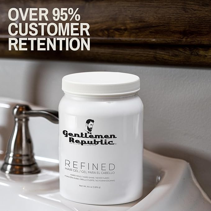 Gentlemen Republic 64oz Refined Hair Gel for Men - Premium Gel For Men Humidity Resistant & Alcohol-Free - All Day Shine and Hold for All Hair Types and Never Flakes - Made in the USA