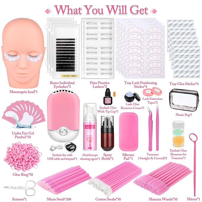 404 Pcs Professional Lash Extension Supplies Kit with Lash Clusters,Lash Fan, Extension Glue,Eyelash Remover,Tweezers, Eyelash Extension Kit for Beginners