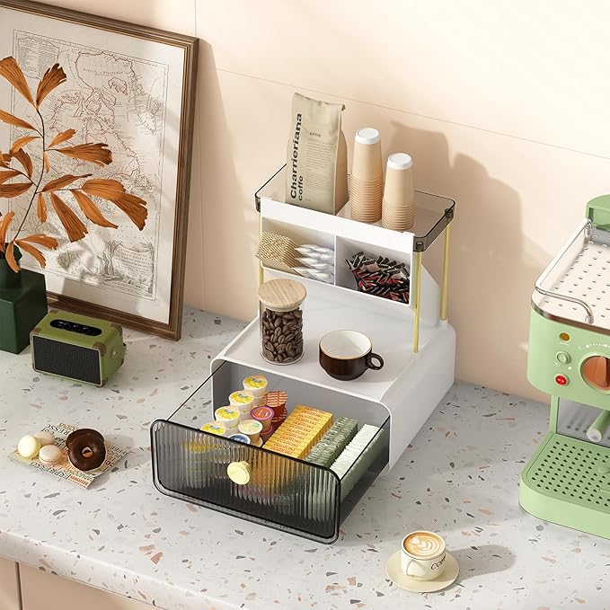 Makeup Organizer with Storage Drawer,Cosmetic Display with Lipsticks Brush Holder Perfume Tray,Organize Cosmetics and Beauty Supplies for Vanity,Dresser,Bathroom,Desktop Organizer,Smoky Gray