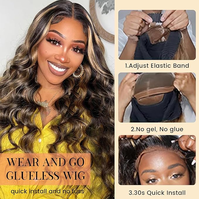 5x5 Wear and Go Glueless Wig Human Hair Pre Plucked Pre Cut FB/27 Honey Blonde Body Wave Lace Front Wigs Human Hair for Women 180% Density 24Inch