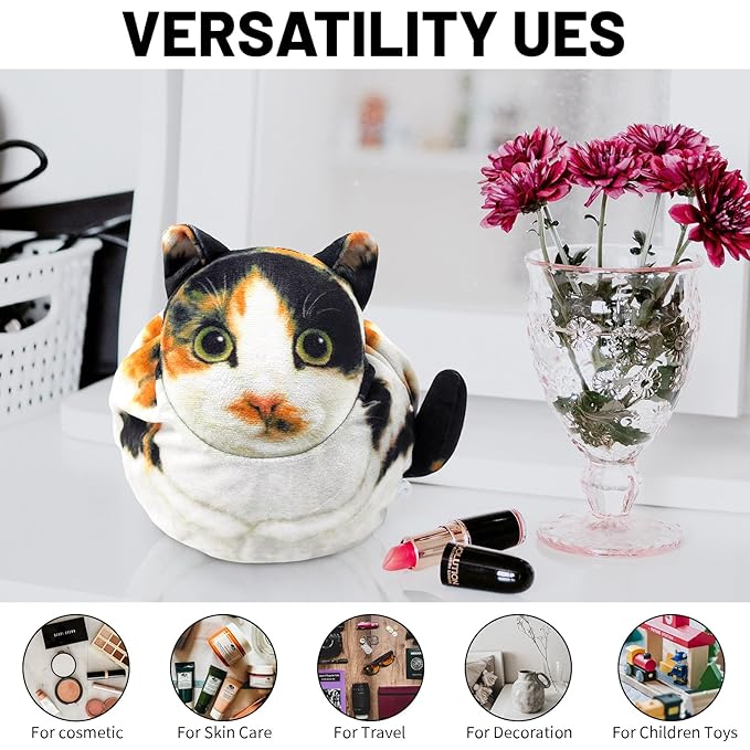 Drawstring Makeup Bag, Cat Makeup Bag, Travel Makeup Organizer, Cosmetic Pouch Bag, Cat Gift for Women, Lay Flat Makeup Bag Gifts for Cat Lovers(2-Pack)