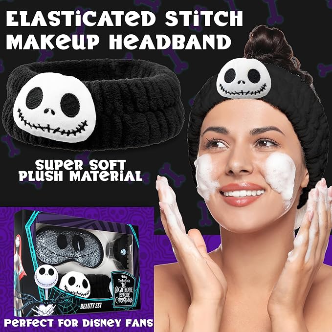 Disney Stitch Cooling Eye Mask & Beauty Accessories Set with Claw Clip Skincare Headband Cooling Eye Pads, Pampering Beauty Gifts for Women (Black)