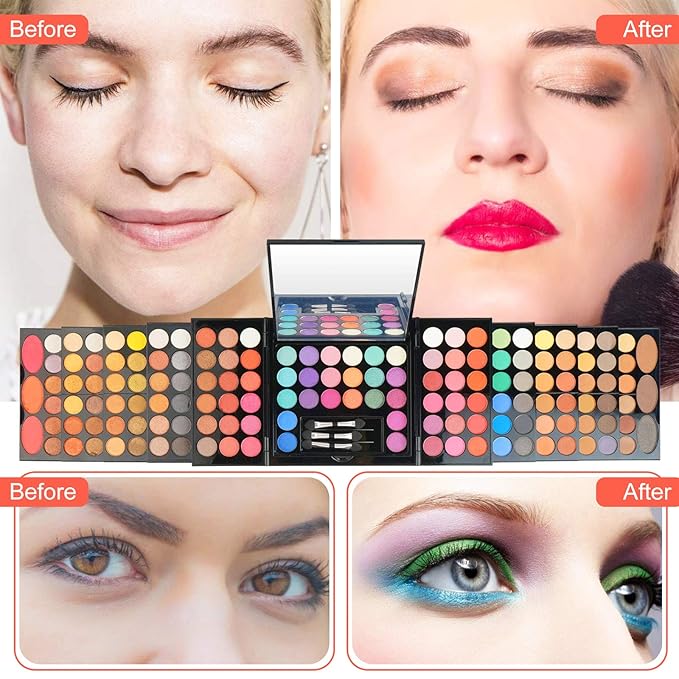 Pure Vie All-in-One Holiday Makeup Gift Set Essential Starter Full Makeup Kit for Women Include Colorful Highly Pigment Shimmer Glitter Eyeshadow Palette Concealer Blush Eyeliner Face Powder Lipgloss