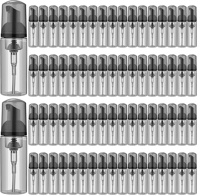 70 Pcs 2 oz Plastic Foam Soap Dispensers Refillable Lash Shampoo Bottles with Pump Mini Eyelash Cleaning Foam Bottle Dispenser for Refillable Travel Cosmetics (Gray)