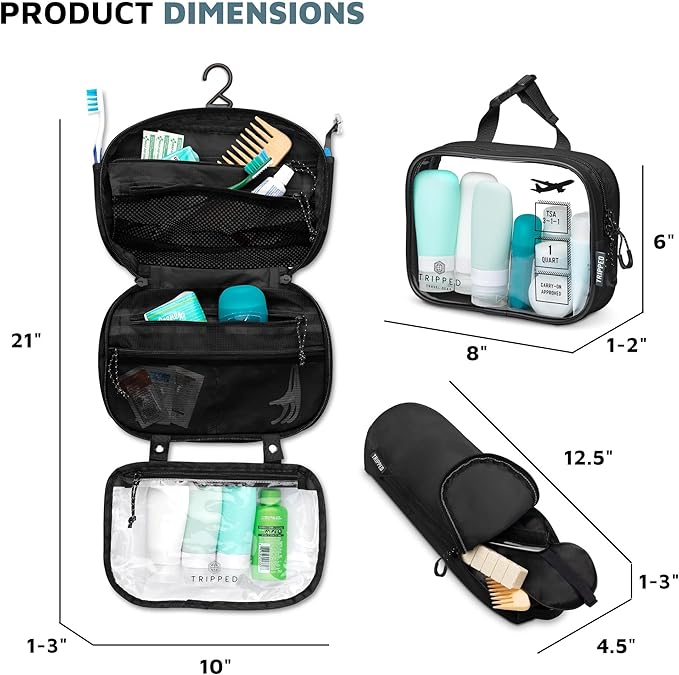 Toiletry Bag Kit Set: Hanging Travel Toiletry Bag + 311 TSA Cosmetic Liquid Bag + Ultralight Accessory Organizer Pouch