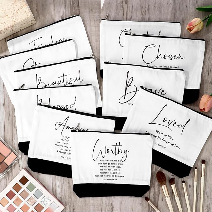 20 Pcs Christian Gifts for Women Religious Makeup Bags Cosmetic Inspirational Bible Verse Pencil Pouch with Zipper Mothers Day Thank You Church Gift Mom Travel Employee(White&black,Bible Words)