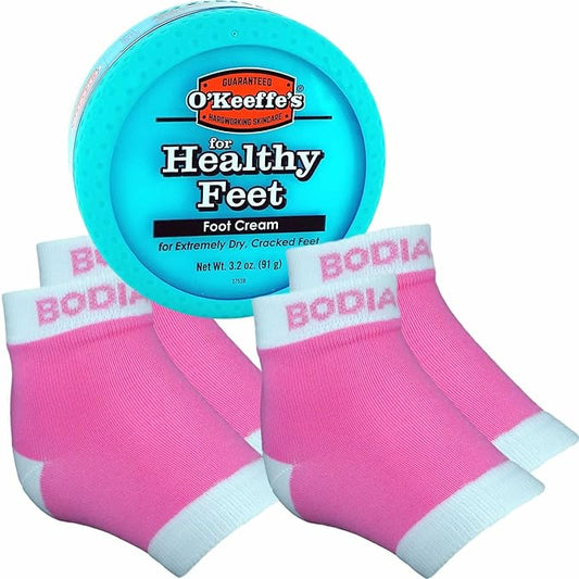 Moisturizing Gel Heel Socks or Sleeves, 2 Pairs, Pink, Large, O'keeffe's Healthy Feet Foot Cream for Cracked Heels, Callus Treatment Bundle
