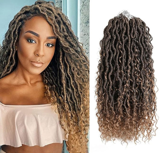 Aipin Goddess Locs Crochet Hair 18 Inch Boho River Locs Hippie Locs Wavy Crochet With Curly Hair In Middle And Ends Braids Hair Extensions (7Packs,18 inch, T27)