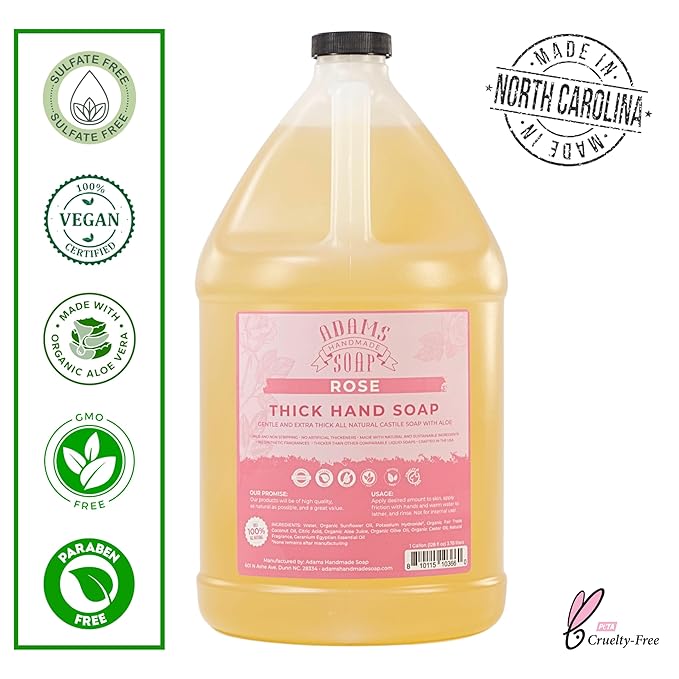 Adams Handmade Soap Thick Organic Castile Liquid Hand Soap 1 Gallon Refill - Rose