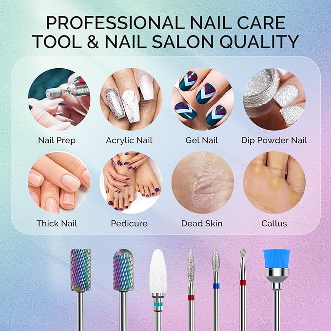 MelodySusie Nail Drill Bits Set, 7Pcs Professional Tungsten Carbide Ceramic Acrylic Nail File Drill Bit for Manicure Pedicure Cuticle Gel Nail Polishing