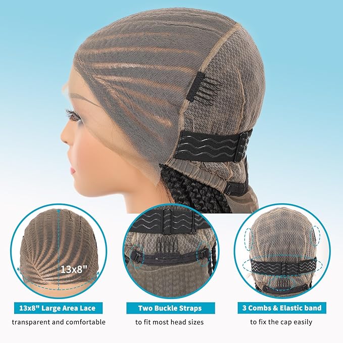 13X8 HD Lace Front Braided Wigs Cornrow Braided Wigs for Women Box Braid Wig with Baby Hair Side Parted Human Hair Blended Braided Lace Front Wigs Black 36 Inch