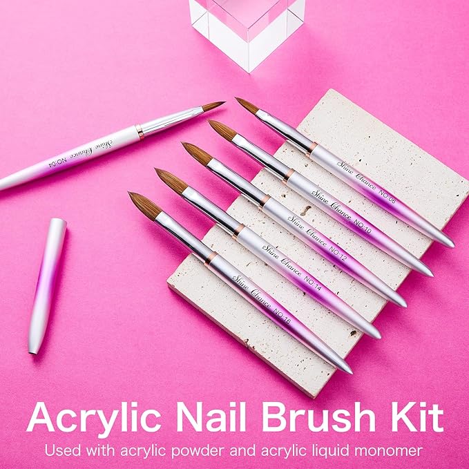 6Pcs Acrylic Nail Brushes Set, Kolinsky Acrylic Nail Art Brush, Art Design & Polish Mistake Cleaning Manicure Tools for Women Acrylic Application (Size 4 6 10 12 14 16)
