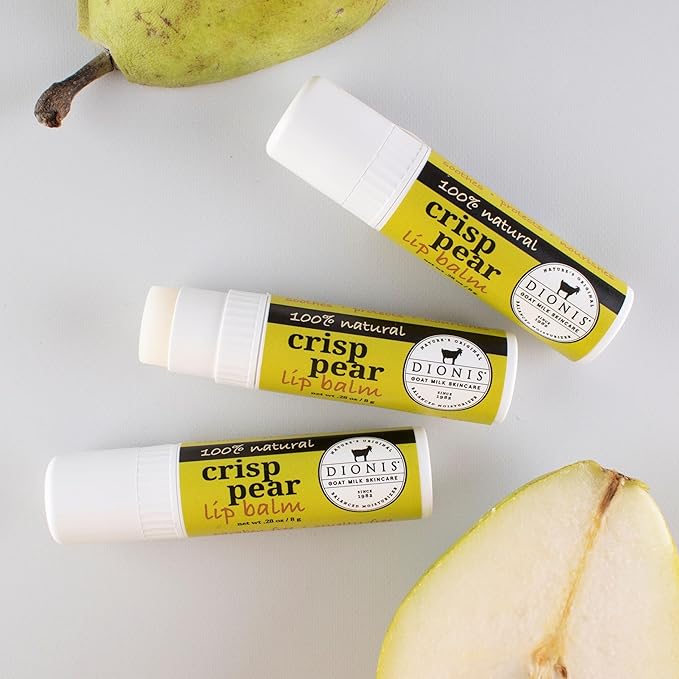 Dionis Goat Milk Skincare Crisp Pear Holiday Lip Balm Gift Set - Beeswax, Shea Butter & Coconut Oil Lip Care Products Made in The USA - Cruelty Free Lip Moisturizer for Chapped Lips, 0.28oz 3 Pack
