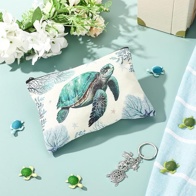Animal Lover Gifts for Women Mother's Day Animal Themed Gifts for Mom Include Canvas Tote Bag, Makeup Bag, Socks, Keychain, Enamel Mug, Small Figurines(Sea Turtle)