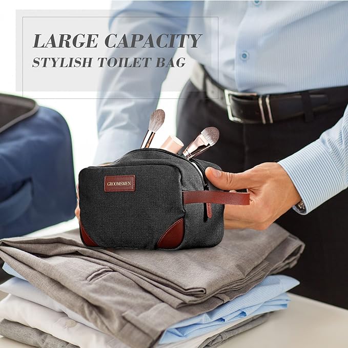 Eccliy 6 Set Groomsmen Gifts Men Toiletry Bags Men's Travel Shaving Kit Bathroom Bags Water Resistant Toiletry Case for Wedding Groomsman Proposal Gift Travel Accessories(Black)