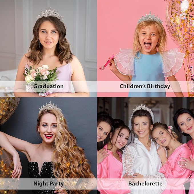 LIMELIA Women's Tiara for Henna Wedding Party|Glitter Hair Accessories for Bridal Birthday Pageant Prom Halloween Cos-play Christmas Party|Dence-Silver