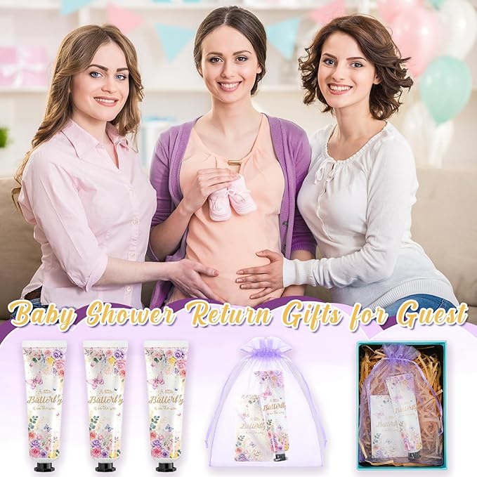 24 Sets Baby Shower Hand Cream Bulk Shower Butterfly Favors Bridal Thank You Appreciation Hand Cream for Guests Travel Size Lotion with Organza Bags