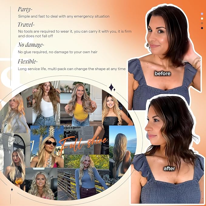 Full Shine Clip in Hair Extensions Balayage Thick Hair Extensions Clip ins Straight Dark Brown to Light Brown Remy Hair Extra Volume 18 Inch 7 Pcs 135 G