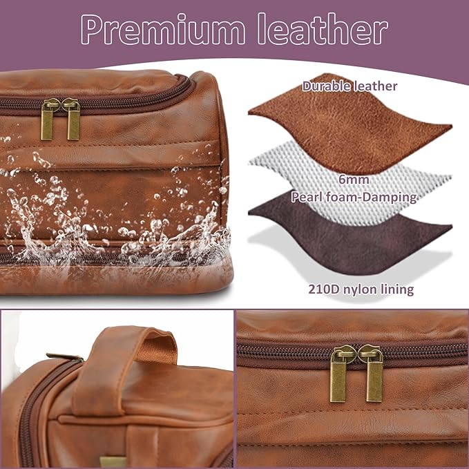 Toiletry Bag for Men, Dad, Boyfriend, Leather bathroom accessories, Travel Essentials Gifts For Birthday, Christmas, Anniversary, Father's Day & Business, Shaving Kit for Men Bag
