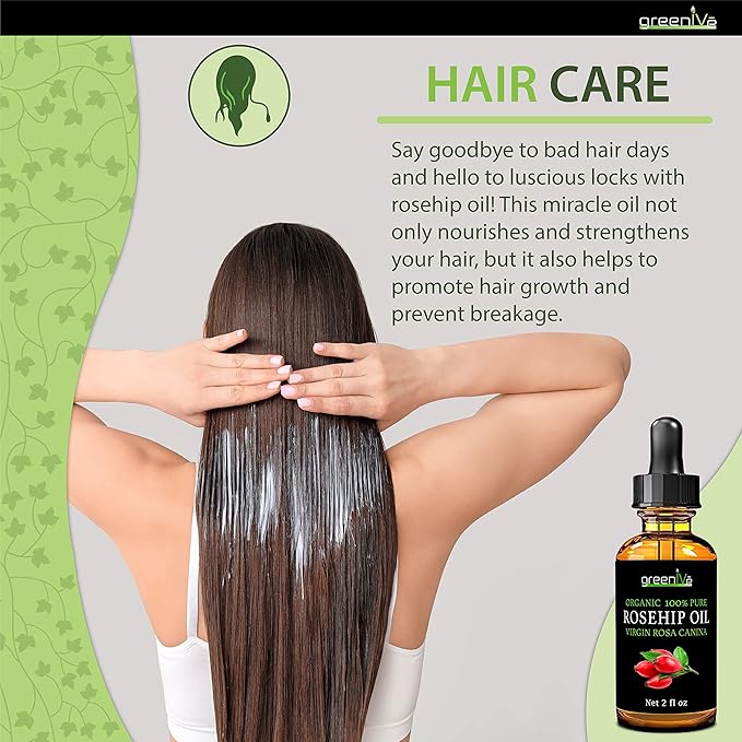 GreenIVe Rosehip Oil Rosa Canina 100% Pure Cold Pressed Virgin Oil Glass Dropper Easy Application (2 Fl Oz)