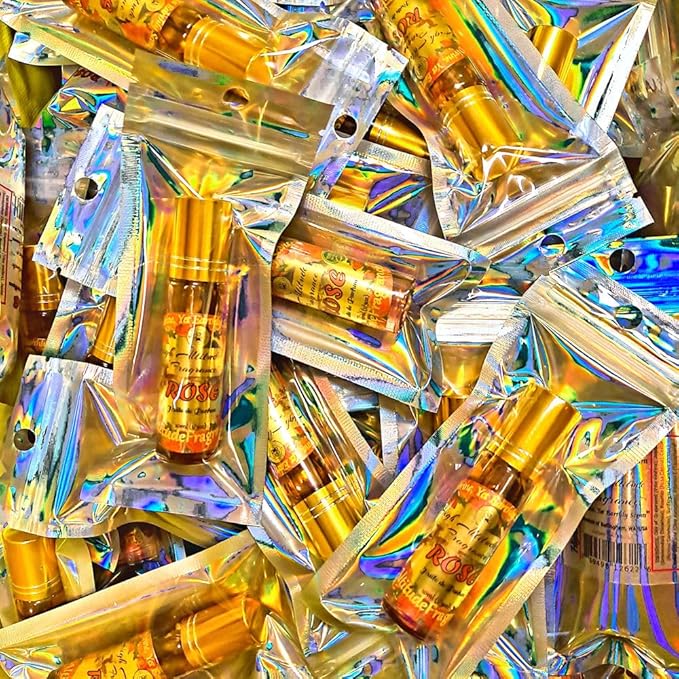 ROSE Perfume Oil - All-Natural Essential Oil Fragrance - Huile de Parfum - Bulgarian Damask Rosa Damascena Petals Otto, Tea Rose, De Mai - Roll On Roller Ball - Party Travel Guest Favors Gifts - 10ml