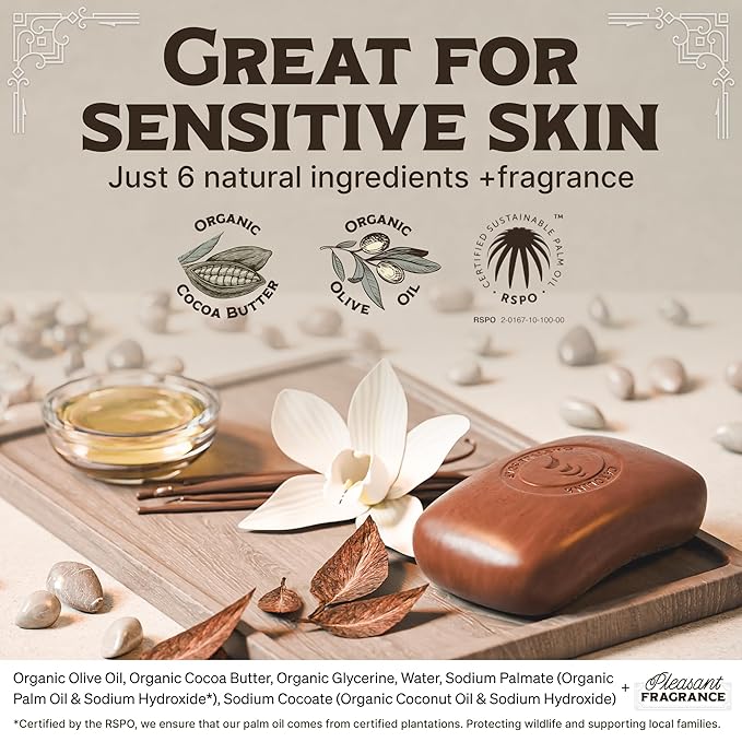 Body Wash Castile Soap Bar for Sensitive Skin – Long Lasting Natural Bar Soap for Men w/Olive Oil and Cocoa Butter - Vegan Tobacco Vanilla Scented by Carolina Castile, 5 oz Each