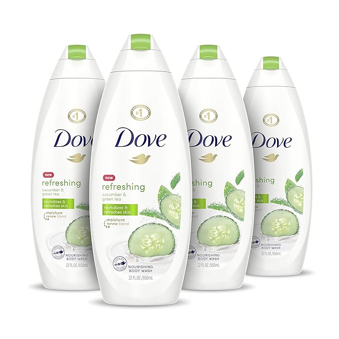 Dove Refreshing Body Wash Cucumber and Green Tea 4 Count Revitalizes and Refreshes Skin Cleanser That Effectively Washes Away Bacteria While Nourishing Your Skin 22 oz