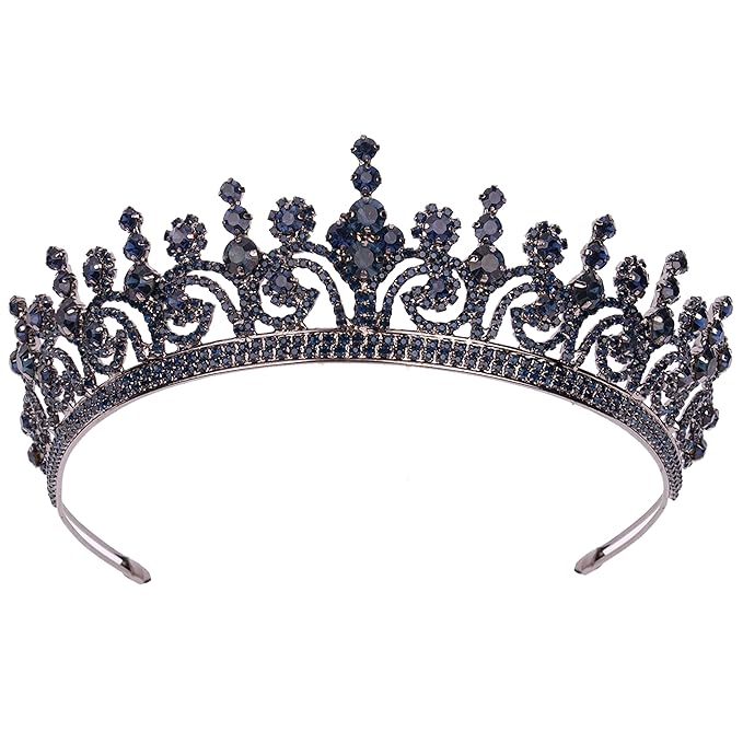 LIMELIA Women's Tiara for Henna Wedding Party|Glitter Hair Accessories for Bridal Birthday Pageant Prom Halloween Cos-play Christmas Party|Queen-Navy Blue