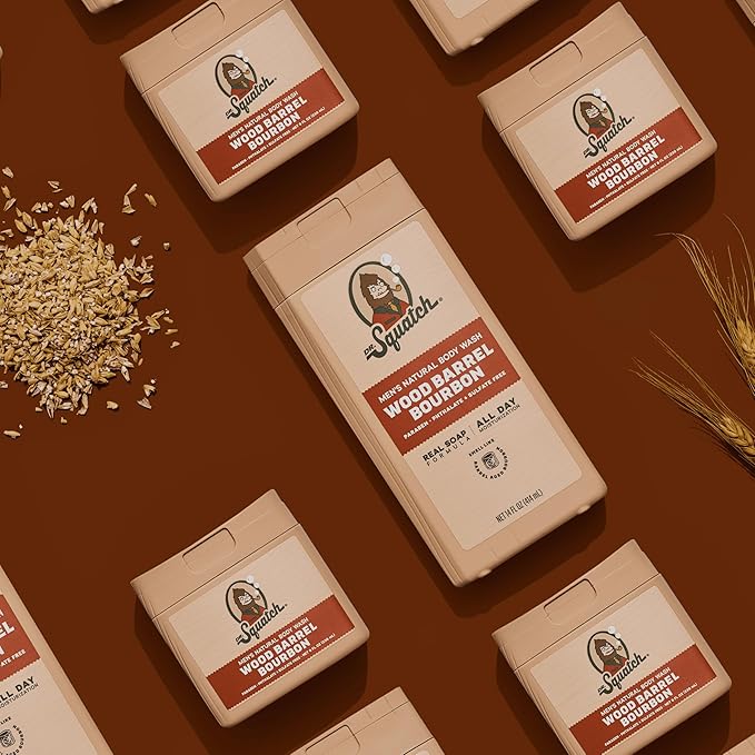 Dr. Squatch NEW Body Wash and Deodorant for Men Gift Set | No Paraben, Phthalate, Sulfate | Odor-Squatching, Aluminum-Free | Wood Barrel Bourbon Body Wash (8 oz, 3-Pack) & Deodorant (2.56 oz, 2-Pack)