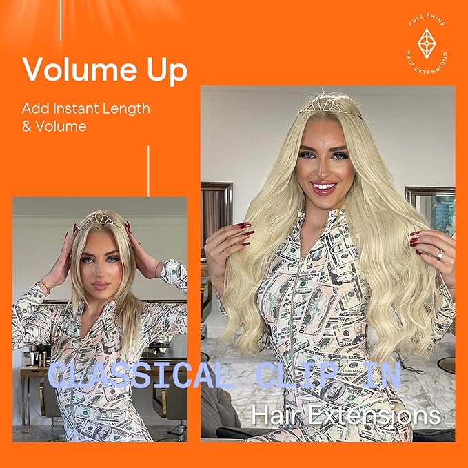 Full Shine Blonde Clip in Hair Extensions Real Human Hair Short Clip in Extensions for Women Triple Weft Platinum Blonde Real Hair Extensions Remy Hair 12 Inch 7 Pcs 95 G