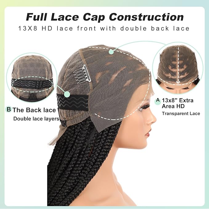 13x8 Inch HD Lace Front Short Knotless Braided Wigs For Women 360° Full Lace Braid Wig With Baby Hair 14" Black Human Hair Blended Bob Braid Lace Front Wigs