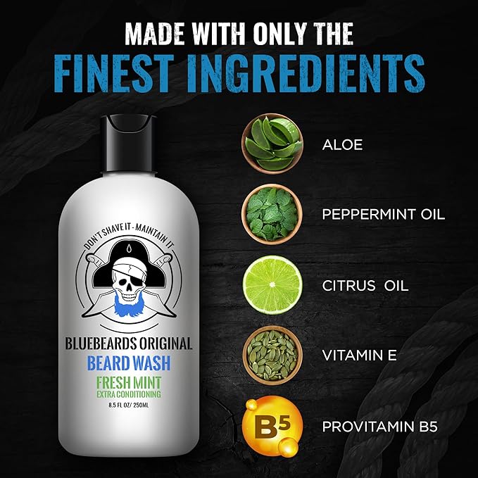 Fresh Mint Beard Care for Men, 8.5 oz. - Natural Peppermint Oil Formula for Deep Cleansing, Softening, and Conditioning Beard and Skin - Made in USA