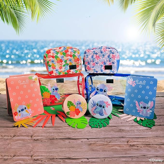 Impressions Vanity Disney Stitch Compact Mirror with Light, Double Sided Cute Travel Makeup Mirror with Magnification, Daylight LED Lighting, Adjustable Brightness, and Touch Control (Blue)