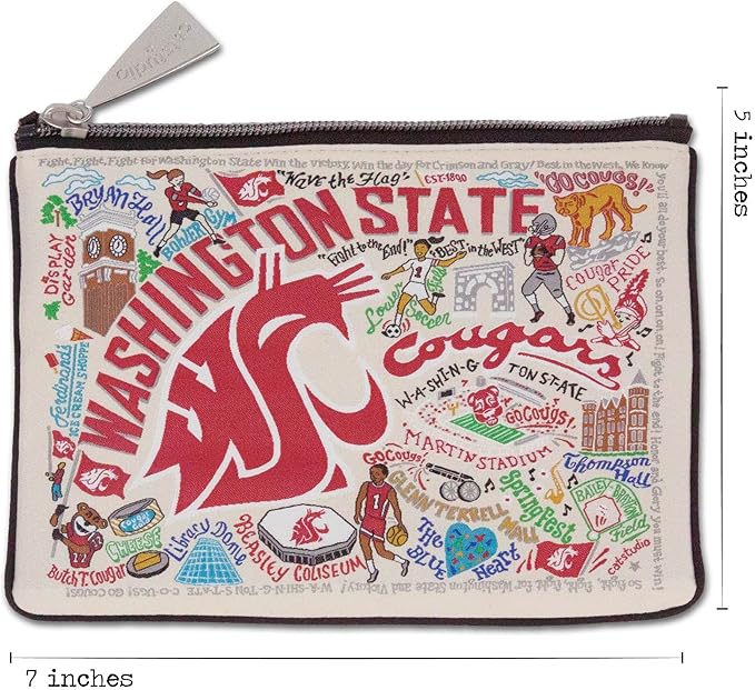 Catstudio Collegiate Zipper Pouch, Washington State University Travel Toiletry Bag, Ideal Gift for Alumni, Makeup Bag, Dog Treat Pouch, or Travel Purse