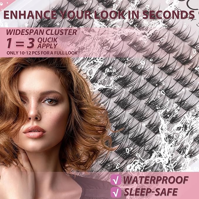 Secret Lash Clusters Kit 8-18mm Natural Eyelash Clusters Kit Slightly Wispy & Spike D Curl - WideSpan DIY Eyelash Extension Kit Soft Individual Fake Eyelashes Clusters Kit Thin Invisible Lash Band