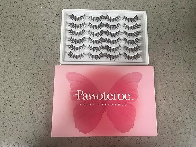 Cat Eye Lashes Pack Wispy 3D Faux Mink Lashes 18 mm False Eyelashes Soft Reusable Handmade Fake Eyelashes, 12 Pairs Pack by Pawotence