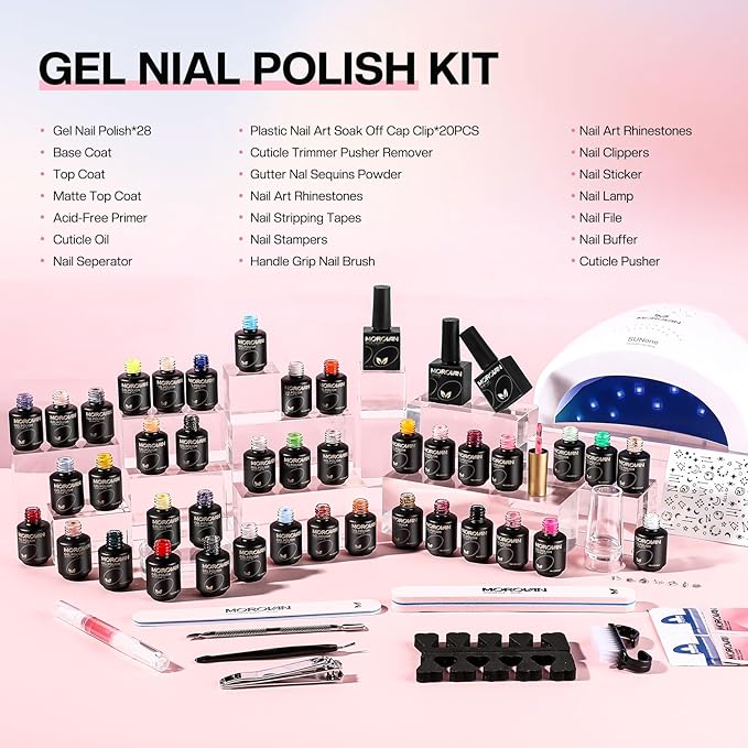Morovan Gel Nail Polish Set: All in One Gel Nail Polish Kit with UV Light Quick Cure Polish, DIY at Home, Nail Manicure Tools
