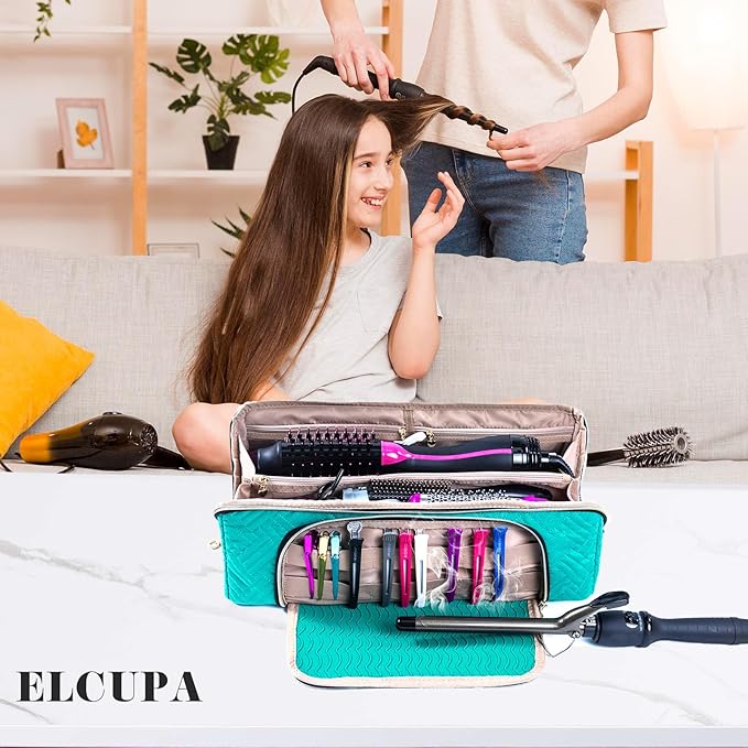 Large Travel Bag - 2in1 Hair Tools Organizer for Dryer Brush, Flat Irons, Straighteners, Curling Irons, Makeup Bag