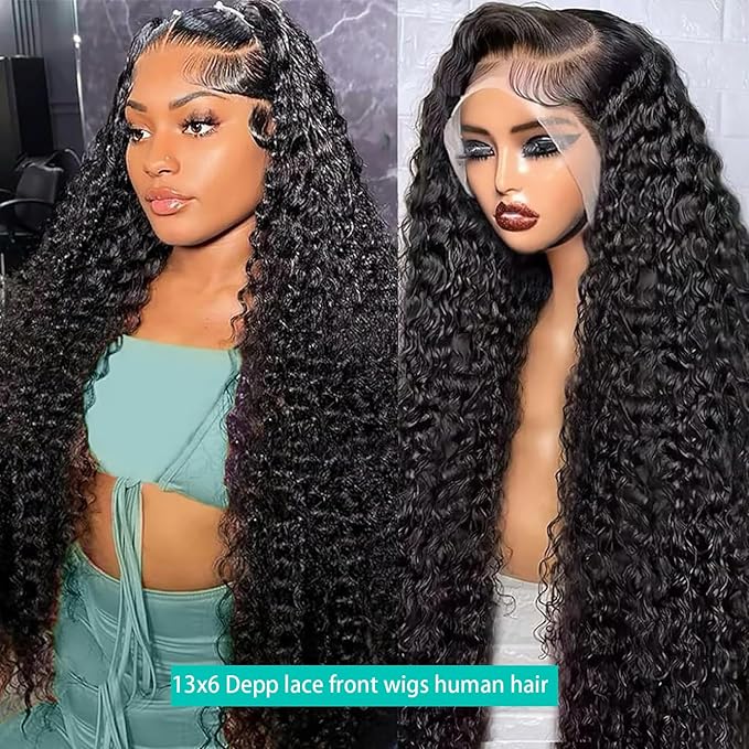 28 Inch Deep Wave Lace Front Wigs Human Hair Wigs 180% Density 13x6 HD Transparent Deep Curly Lace Frontal Wig Human Hair Lace Front Wigs Pre Plucked with Baby Hair
